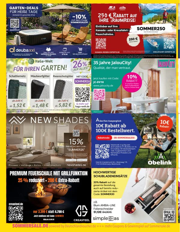 Innenseite des Couponhefts Sommer Sale mit Coupons verschiedener Marken
